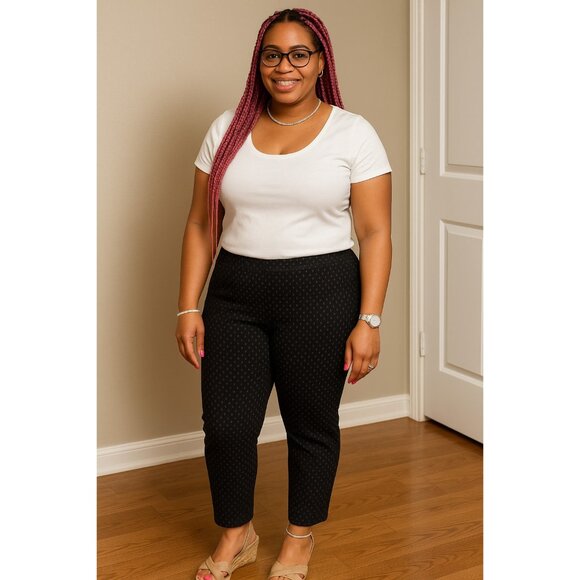 Nanette Lepore Black White Dot Slim Ankle Pants Women’s Size M Stretch - Picture 1 of 8